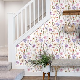 VaryFloral Watercolor Floral Peel and Stick Wallpaper Purple Pink Elegant Wildflowers Wallpaper for Bedroom Girls Room Removable Decorative Floral Contact Paper for Cabinet 12"x118" Girly Wall Paper