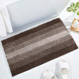 Gibelle Brown Bathroom Rugs, Luxury Chenille Bath Mat, Small Non Slip Shower Rug and Bath Room Floor Mats, Machine Washable, Quick Dry Bathmat, Soft Cozy Plush Rug for Tub, 16" x 24"