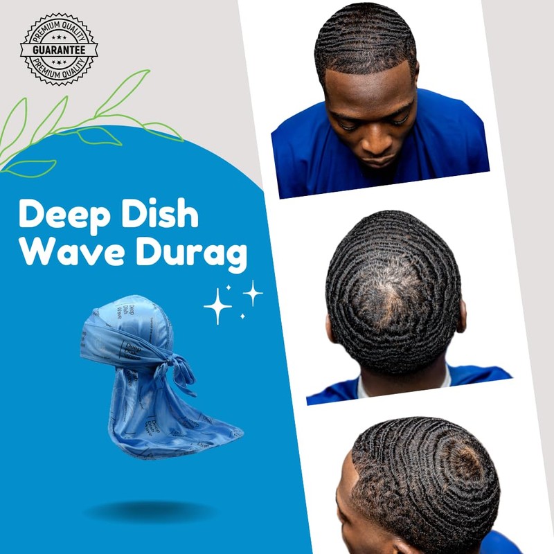 Deep Dish Wave Silk Durag 360 Waves Training (Silk, Blue)