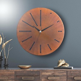 12 Inch Copper Wall Clock Battery Operated, Rusty Brown Patina Real Copper Non-Ticking Silent Farmhouse Modern Small Clock for Living Room Wall Decor, Kitchen, Bedroom, Office (Black Colored Hands)
