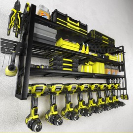 KAFAHOM Power Tool Organizer-8 Drill Holder Wall Mount，Tool Organizer and Storage rack for Garage Organization， Heavy Duty Metal Tool Shelf with Air tool/Screwdriver/Hammer/Plier Holder