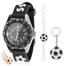 Boys Analogue Quartz Watch Football Kid Watch Child Cartoon Watch Boys' Wrist Watches Kids Watch with Football Keychain Football Wristband Set Children's Electronic Analog Quartz Watches for Boys 3-12