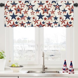 4th of July Stars Stripes Valances for Windows,American Flag Curtains Independence Day,Patriotic Curtains Valances Rod Pocket for Kitchen Windows Farmhouse Living Room Bathroom Decor 54"x18"