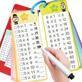 Kiadekoce Multiplication Flash Cards 0-12, 15PCS Times Table Flash Cards Chart, with Dry Erase Markers Sorting Ring, 1st, 2nd, 3rd Grades Educational Math Multiplication Game for Kids Classroom Home