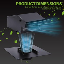 Rossesay Roof Vent Cap with Damper Removable Screen and Bottom Extension Kitchen Range Hood Roof Vent Cap Steel Roof Bathroom Exhaust Vent for Ventilation System, Black (4 Inch)