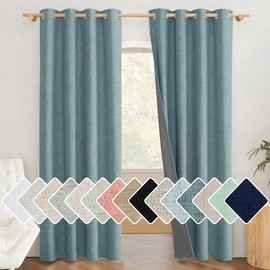 NICETOWN 100% Absolutely Blackout Linen Curtains with Thermal Insulated White Liner, Skylark Blue, 52 inches Wide, 84 inches Length Energy Saving Curtains for Living Room 2 Panels Set, Vertical Blinds