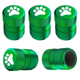 Tire Valve Stem Caps - 5 Pack Corrosion Resistant Premium Anodized Alloy Air Valve Caps Cat Dog Paw Universal for Car SUV Bike Accessories Green