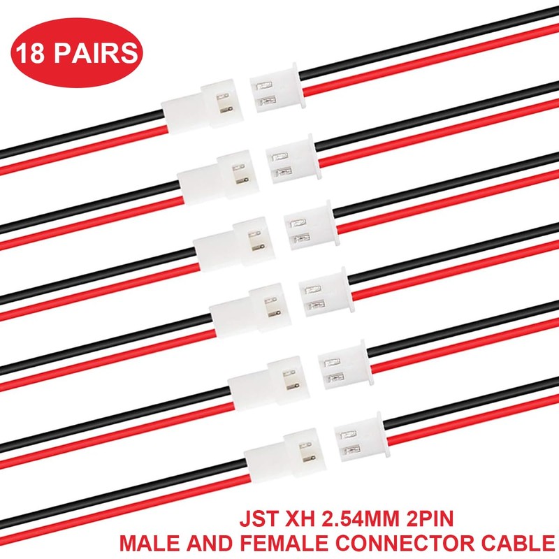 MKBKLLJY 18ペアJST XH 2.54ミリメートル2ピンオスとメスコネクタケーブルUL1007 22AWG 100ミリメートル赤黒のコネクタ線ケーブルと熱収縮チューブ小さなドローン電池端子ソケットLEDストリップライト用 RCカー トラック 飛行機 RC