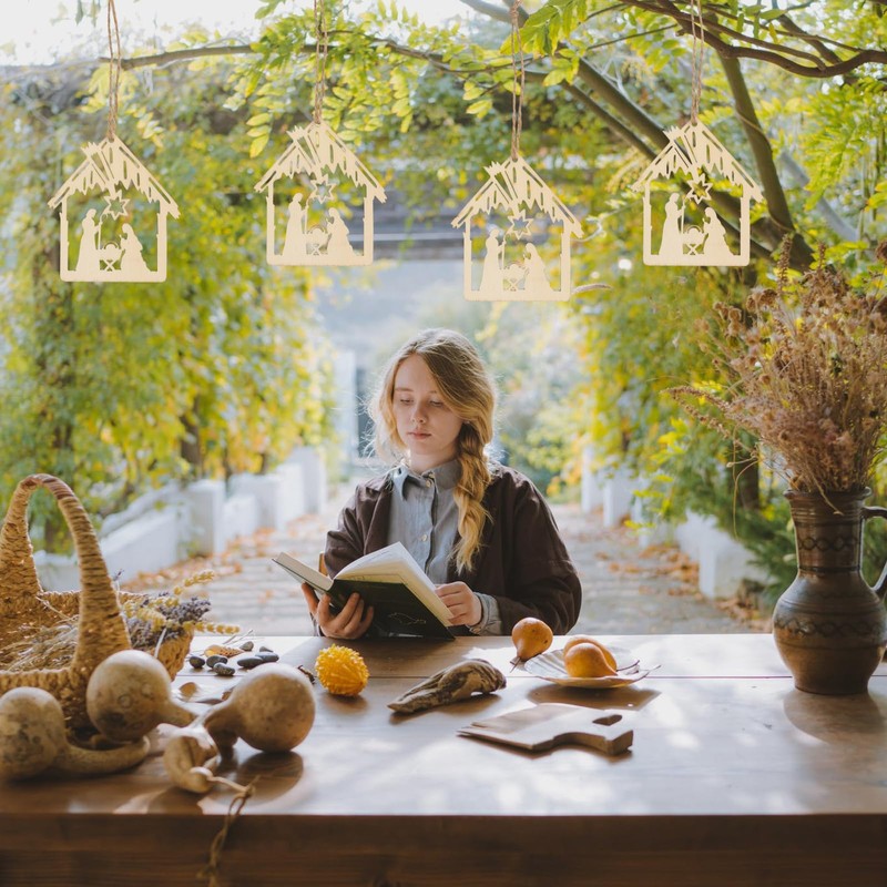 20pcs Birth Jesus Pattern Pendant Rope Nativity Scene Ornaments Christian