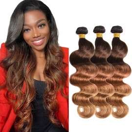 T4/30 Human Hair Bundles Ombre Brown Body Wave 3 Bundles Human Hair 20 22 24 inch CnumGunm Natural Black Color Brown Hair Weave