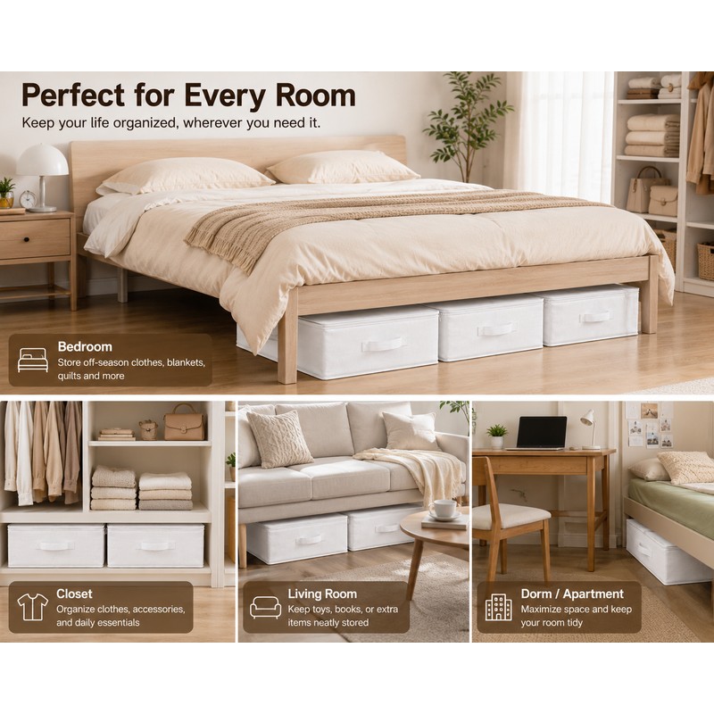 3 Pcs Foldable Storage Boxes for Clothes, Underbed Storage Organizer