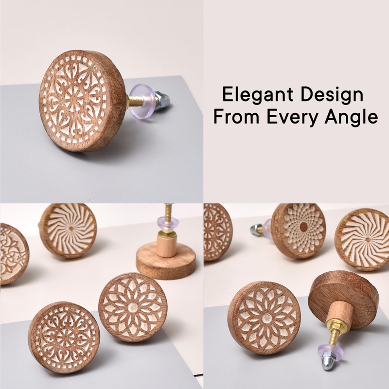 IndianShelf 18 Pack- Boho Knobs- Wood Knobs for Cabinets and