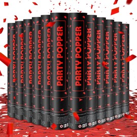 Party Poppers Confetti Cannon 12 Pack Red Poppers 12 Inch Party Shooters Mylar Confetti Red Foil Confetti Cannons Bulk for Wedding Birthday Graduation Baby Gender Reveal Christmas New Year