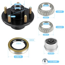 Trailer Wheel Idler Hub Kit, 5-Hole, 5" Bolt Circle Idler Hub for 3500 lb Axles, Suit 1-1/16" to 1-3/8" Spindle, Trailer Wheel Hub Assembly for Rvs and Trailer(Set-2, Only Fit Tapered Spindle)