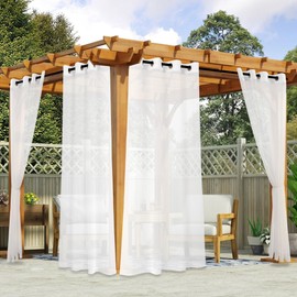 youleyar White Outdoor Sheer Curtains for Patio Waterproof - 2 Panels Linen Look Grommet Curtain Light Filtering Outside Drapes for Living Room, Pergola, Cabana, Gazebo, 52" W x 108" L, White