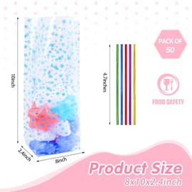 SOMIOCO Cellophane Treat Bags 8x10 Inches, Flat Bottom Gusset Party Favors Goodie Bags 50 Pack Blue Star for Gift Candy Cookies Popcorn, Wedding Baby Showers