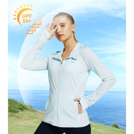 Willit Women's UPF 50+ Sun Protection Shirts UV Long Sleeve Zip Hoodies SPF Lightweight Jacket Pockets Hiking Light Blue Small