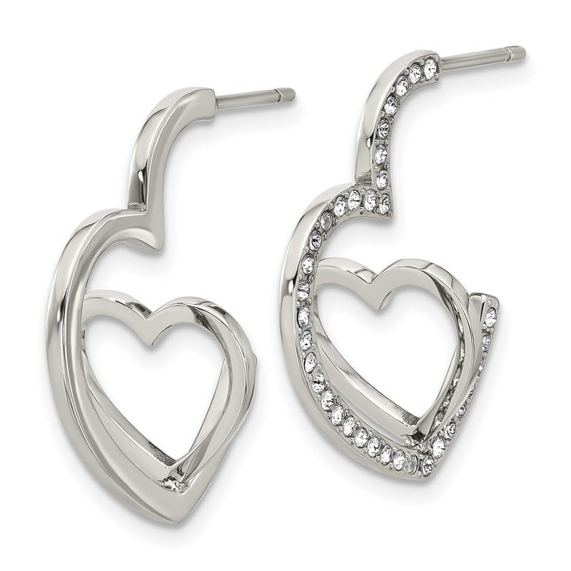 Stainless Steel Polished With Crystals Double Love Heart Post Hoop