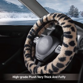 Road Comforts Steering Wheel Cover - Made with PVC Leather and Leopard Fabric - Universal 14 1/2 inches to 15 inches for Most Automotive Steering Wheel (Leopard Pattern)