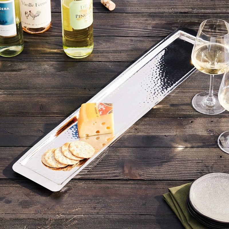 Elegance Stainless Steel Hammered Rectangular Tray, Large, 25.5 by 5.5-Inch,