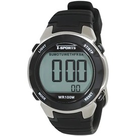 Clefer TS-D060-BK Digital Men's Waterproof Stopwatch Urethane Strap Blue Black, Black