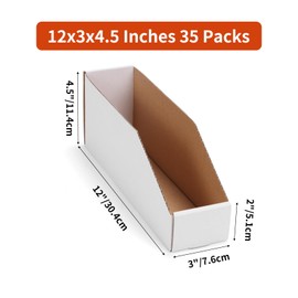 ZBEIVAN Cardboard Storage Bins Boxes 35 Packs 12x3x4.5 Inches, Easy Assembly Pantry Organizer Bins for Shelf, White