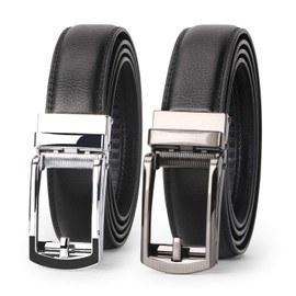 WERFORU Pack of 2 Men's Leather Belt with Slide Automatic Leather Belt Ratchet Belt for Men with Automatic Buckle, C-Black+Black 2 Pieces