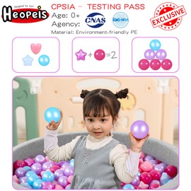 Heopeis Ball Pit Balls for Toddlers, 100 200 Plastic Balls for Ball Pit, Star Heart Ball 3 Shapes for Kids Pool, Party Banner, Friednship Bracelet,Pastel Balls for Baby Girl Decorative Bedroom