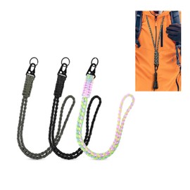 3-Pack Braided Paracord Lanyards - Heavy Duty Keychains with Locking Clips & Rings, Multi-Use Survival Gear for Outdoor/Camping, Unisex EDC Accessories (3 Tactical Colors)
