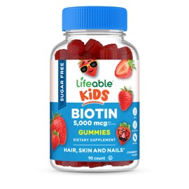 Lifeable Sugar Free Kids Biotin Gummies | 5000mcg | Great Tasting Biotin Supplement | Biotin Gummies for Hair Growth, Skin and Nail Health | Hair Vitamins for Kids, Boys, Girls | 90 Gummies