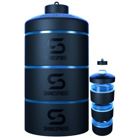 ShakeSphere Stackable Snack Containers - Organizer Carrier for Food, Protein Powders, Nuts & Supplements - 3 Leakproof, Twist Lock Holders - Portable Storage for Lunch, Office, Gym, Travel (Cyan Blue)