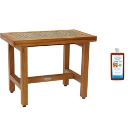 AquaTeak 24" Spa Lotus Fusion Teak Shower Bench (Natural Weave) & AquaTeak Premium Teak Oil