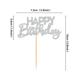 Ercadio - Paquete de 24 adornos para magdalenas de cumpleaños con purpurina plateada, para cumpleaños, para baby shower, niños, fiestas, cumpleaños, decoración de pasteles