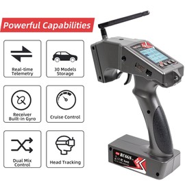 Radiolink RC6GS V3 7 Channels RC Transmitter and Waterproof Gyro Receiver R7FG, 30 Models Storage 2.4Ghz Voltage Telemetry Surface Remote Radio Controller for RC Crawler, Drifting, Car and Boat