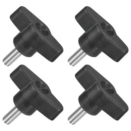 QUARKZMAN Pack of 4 T-wing Screws with Handles Thumb Screws, M6 x 16 mm Male Screw Knob 304 Stainless Steel Thumb Screw Handle 36 mm Diameter, Black