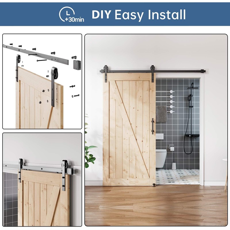 EaseLife 6FT Sliding Barn Door Hardware Track Kit & Handle,Big