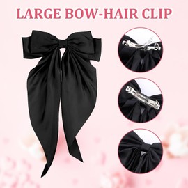 Generic 2Pcs Hair Bows for Women, Black and White Bow Ribbon Barrette,Girls Satin Big Spring Clip Hair Barrettes Long Tail Cute Hair Accessories,Large Bow Hair tie,Gifts for Girls.