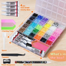 30000 Pcs Resin Jelly Rhinestones Kit, 30 Colors 3mm Flatback Gems with 4 Pcs B7000 Glue & Tools, All-in-One Bedazzling Kit for Tumblers Clothes Shoes, Perfect DIY Gifts for Girls