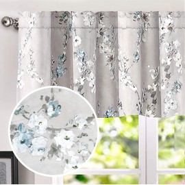 DriftAway Mackenzie Abstract Floral Pattern Window Treatment Valance Rod Pocket 52 Inch by 18 Inch Plus 2 Inch Header Blue Gray 2 Pack