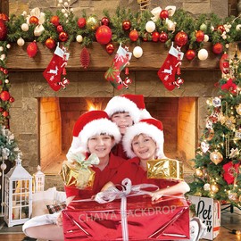 CHAIYA 10x10ft Christmas Photography Backdrops Child Christmas Fireplace Background Christmas Party Banner Decorations Photo Studio Props CY129