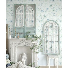 Heroad Peel and Stick Wallpaper Floral Contact Paper Vintage Green Blue Rose Wall Paper Removable Modern Thicken Self-Adhesive Leaf for Cabinets Bedroom Decoration Vinyl 17.3”x118”