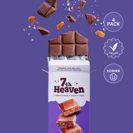 7th Heaven, Vegan Caramel and Sea Salt Oat Milk Chocolate Bars (3.5oz Full Size Candy Bars - 4 Packs) - Perfect for Easter Candy, Plant Based Dairy Free Chocolate with Peanut Butter Filling, Fair Trade Cocoa & Coconut Oil, Kosher Parve