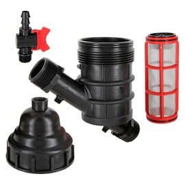 REKUBIK Water Filter Hydrocyclone Sieve Filter 2 x Male Thread with Flush Tap Size 1 1/2 Inch Male x 1 1/2 Inch Male Thread