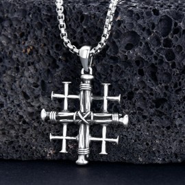 PROESS Crusaders Jerusalem Cross Necklace 925 Sterling Silver Nail Cross Pendant Necklace Jerusalem Cross Jewellery Gifts for Women Men