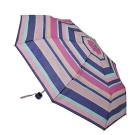 KAV Ladies Supermini Umbrella - Compact, Stylish, Button Handle, Manual Folding Lightweight Portable Umbrella for Rain and Sun Protection (BLUE WITH MULTICOLOUR STRIPES)