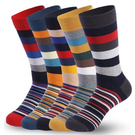 5 pairs of Nordic men's cotton colorful striped casual socks, sizes 8.5-13, moisture wicking, suitable for all seasons.