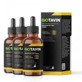 BiOTAVIN Vitamin D3K2 Drops with MCT Oil 50 ml (3 x 50 ml) | High Dose 1000 IU per Daily Serving - Easy to Dose with Pipette - For Heart, Circulation, Bones, Immune System & Muscles