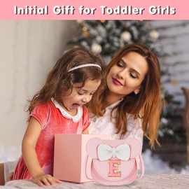 URSKYTOUS Toddler Purse Gifts for Girl Kids Little Initial Mouse Ears Bow Crossbody Bag Pink Cute Pu Shoulder Handbag, E