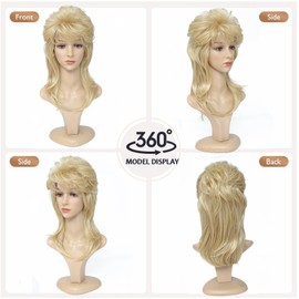 Adequate 80s Mullet Wig for Women Fluffy and Layered Hairpiece for Perfect for Costume Parties and Cosplay (Light Blonde)