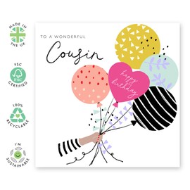 CENTRAL 23 Cousin Birthday Card for Women - Bday Balloons - Gifts For Her - Happy Birthday Greeting Cards For Cousins - Comes With Fun Stickers